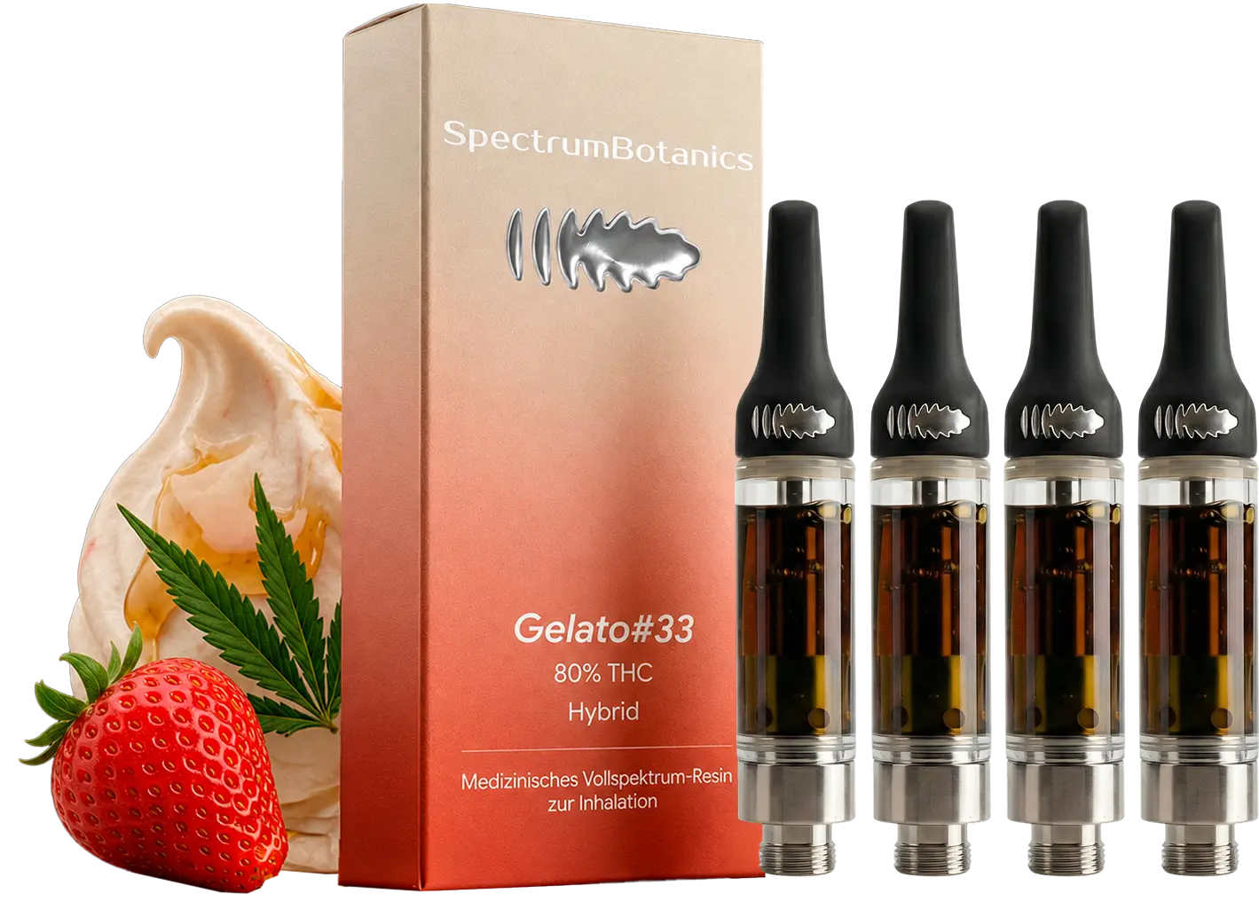 4 x THC Vape - Gelato #33 (Nachfüllpack - ohne Akkuträger) je Kartusche 0,5mL