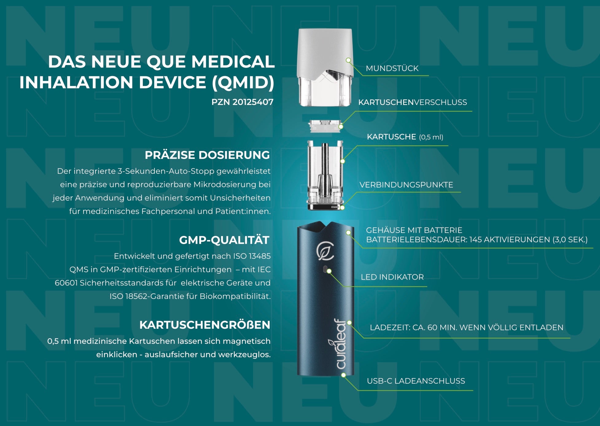 Curaleaf Que Medical Grade Inhaler (QMID) Grundgerät für Curaleaf Vape Kartusche