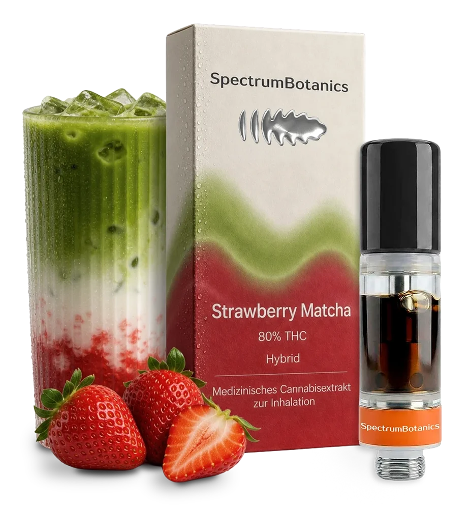 SpectrumBotanics Strawberry Matcha - Verpackung und 0,5 ml Kartusche