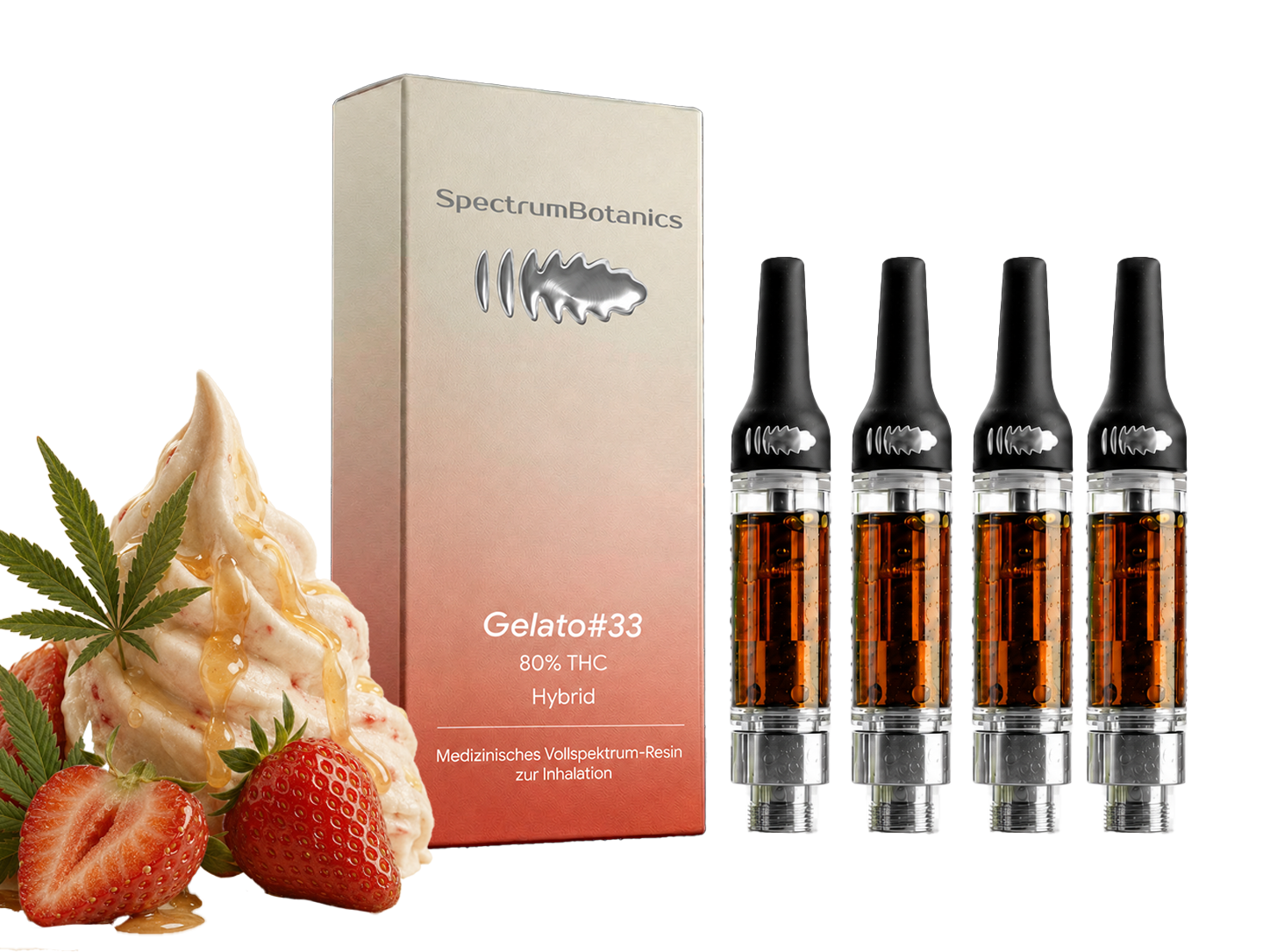 4 x THC Vape - Gelato #33 (Nachfüllpack - ohne Akkuträger) je Kartusche 0,5mL
