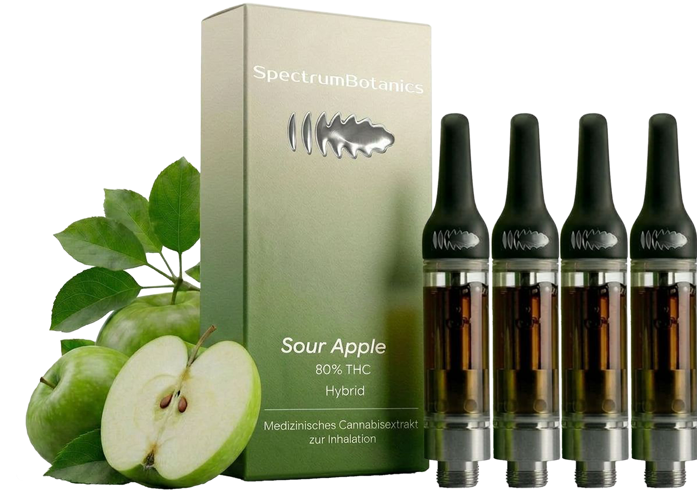 4 x THC Vape - SpectrumBotanics Sour Apple (Nachfüllpack - ohne Akkuträger) je Kartusche 0,5mL